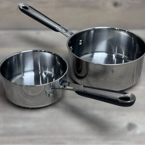 Emeril Stainless Steel 1 and 2 Qt Saucepans with silicone grip Preowned